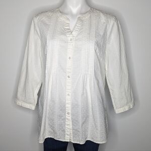 ✨3/$15 Talbots White 3/4 Sleeve Cotton Button Up L